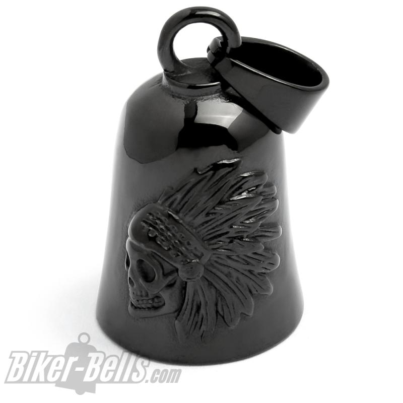 Indianer Häuptling Biker-Bell Schwarz aus Edelstahl Motorradfahrer Glücksglöckchen