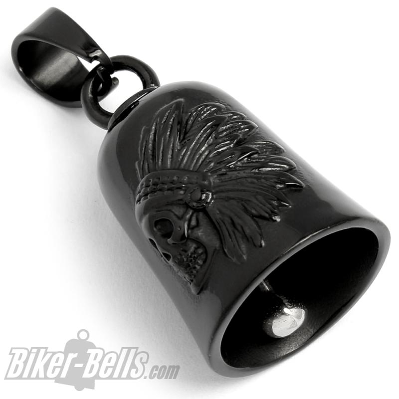 Preview: Indianer Häuptling Biker-Bell Schwarz aus Edelstahl Motorradfahrer Glücksglöckchen