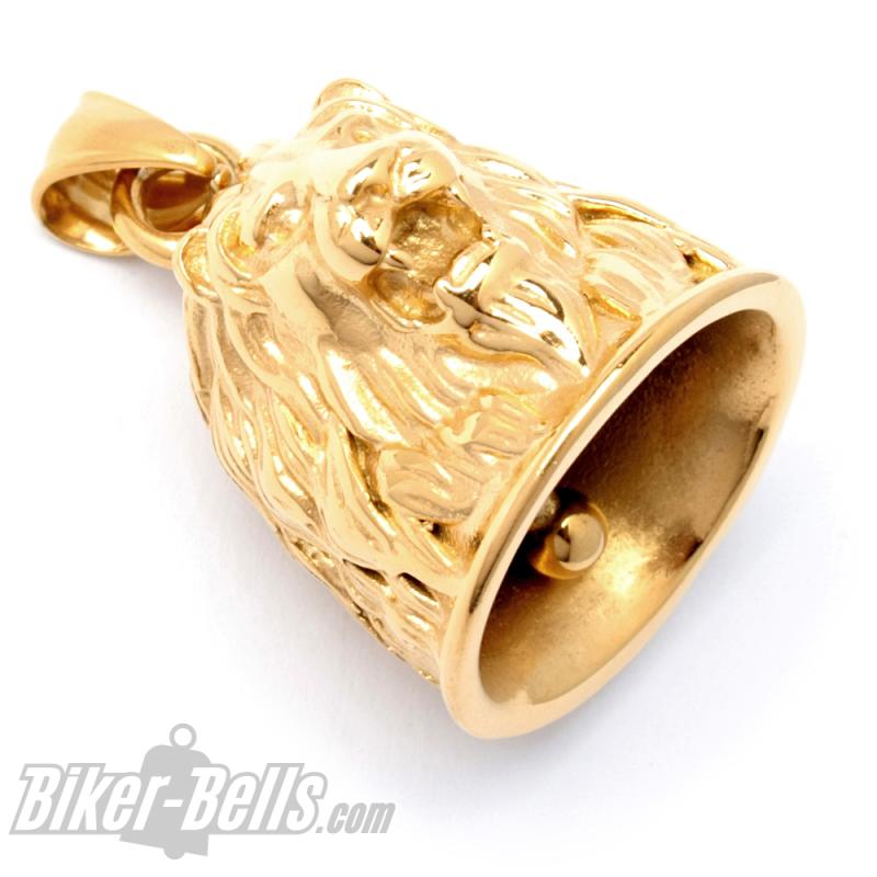 Löwen Biker-Bell aus vergoldetem Edelstahl goldene Road Bell Motorrad Glücksbringer