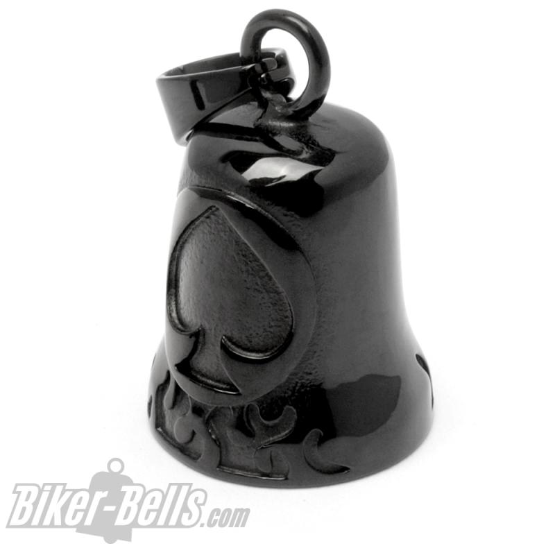 Schwarze Edelstahl Biker-Bell mit Pik-Symbol The Ace of Spade Road Bell Geschenk