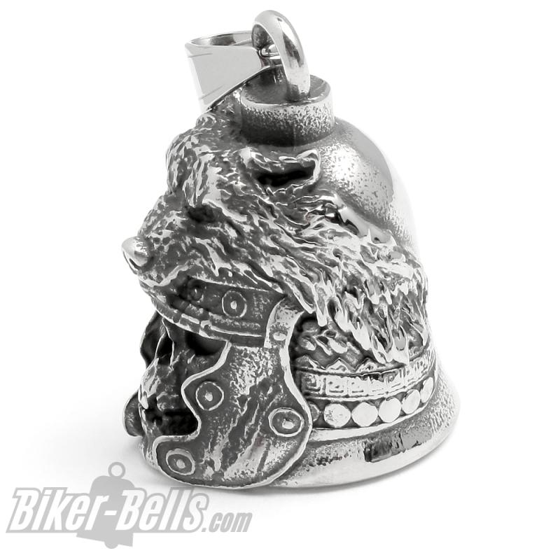 Roman Centurion Skull with Wolf Biker Bell made of Stainless Steel Motorcycle Lucky Charm