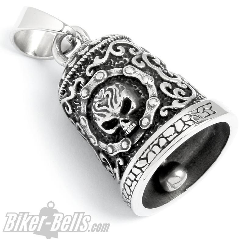 Ornate Motorcycle Bell with Skull made of Stainless Steel Biker Lucky Charm Gift