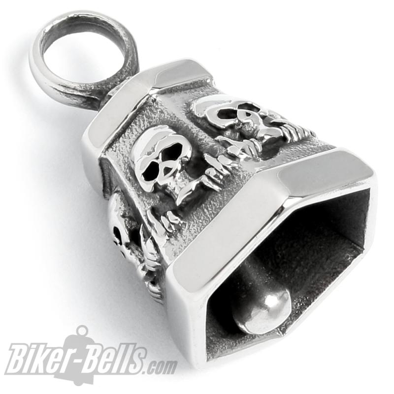 Stainless Steel Skull Bell Middle Finger Skull Hexagonal Motorcycle Good Luck Bell