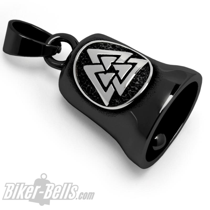 Schwarze Wikinger Biker-Bell mit silber Valknut-Symbol Motorradfahrer Glücksbringer