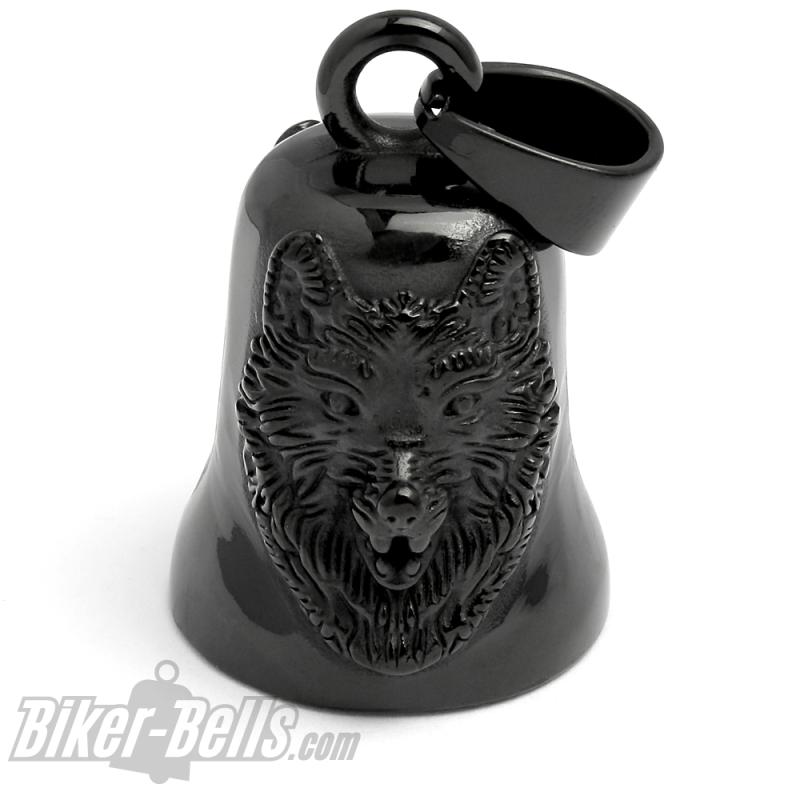 Schwarze Wolf Biker-Bell aus hochwertigem Edelstahl 2 Wolfsköpfe Motorrad Geschenk