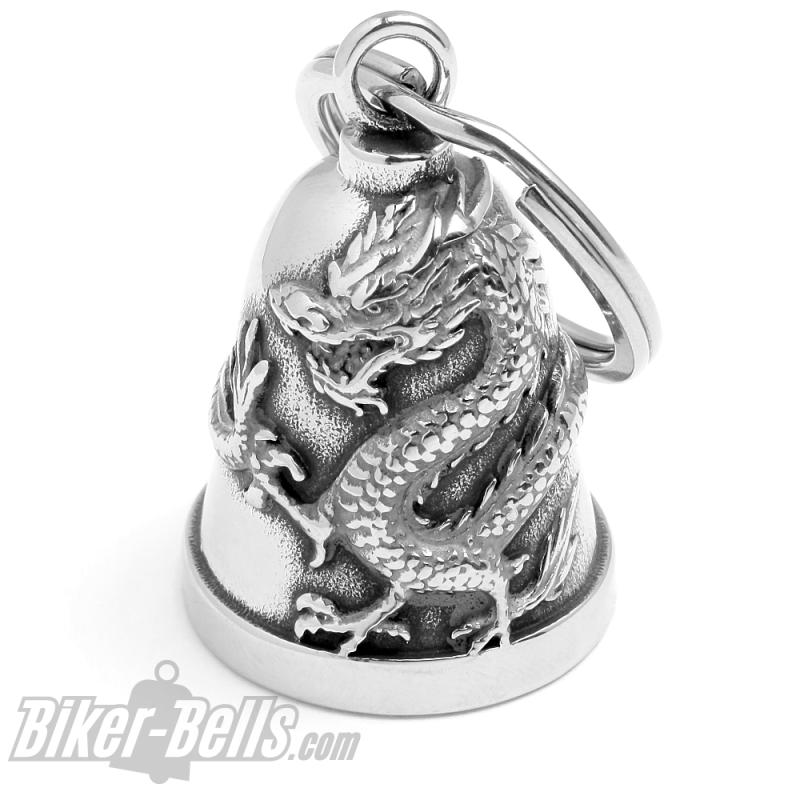 Glücksbringer Drache Biker-Bell aus poliertem Edelstahl Motorradfahrer Geschenk