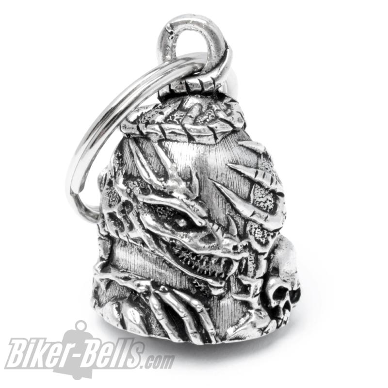 Biker-Bell mit Drachen-Skelett & Schädel Detaillierte Motorrad-Glocke Bravo Bell