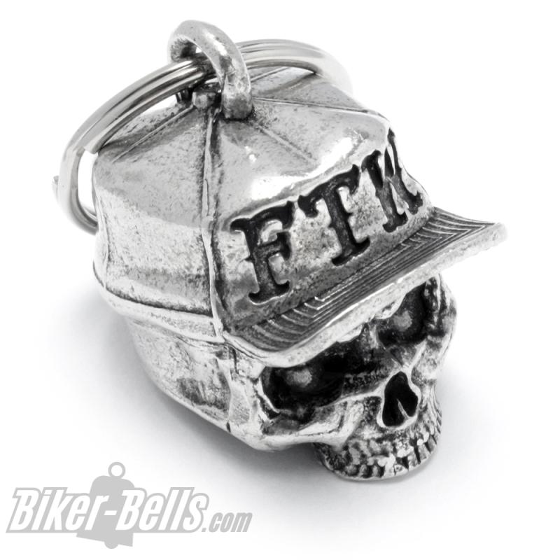 3D Totenkopf mit FTW Cappy Biker-Bell Forever Two Wheels Motorrad Glücksbringer
