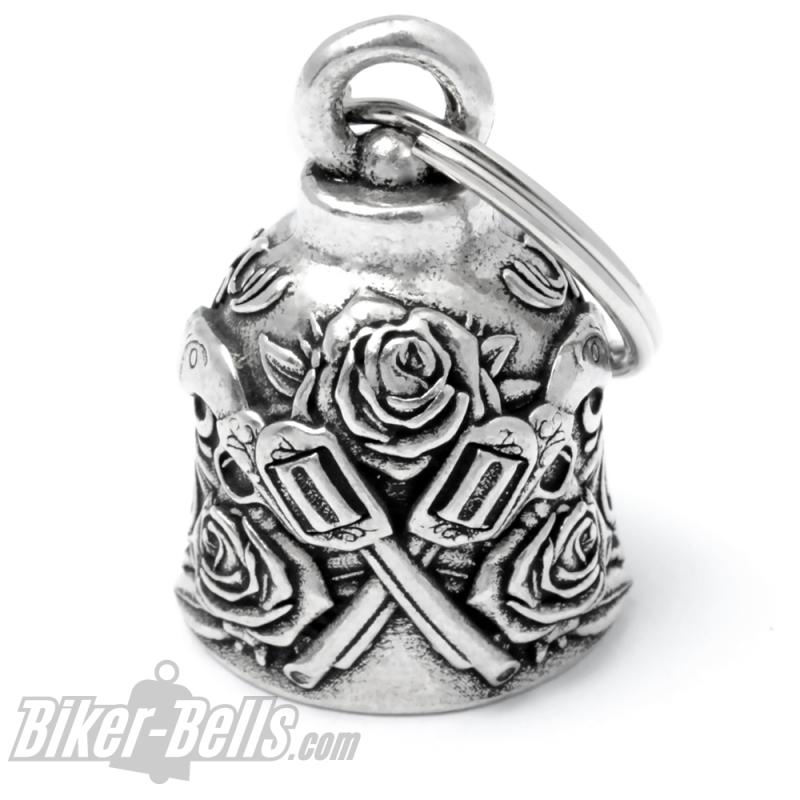 Guns 'n' Roses Revolver und Rosen Biker-Bell Glücksbringer Motorrad Glocke Geschenk