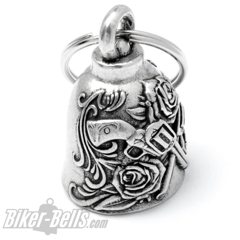 Guns 'n' Roses Revolver und Rosen Biker-Bell Glücksbringer Motorrad Glocke Geschenk