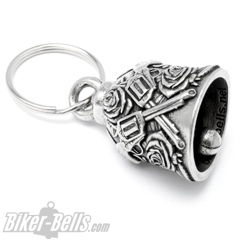 Guns 'n' Roses Revolver und Rosen Biker-Bell Glücksbringer Motorrad Glocke Geschenk