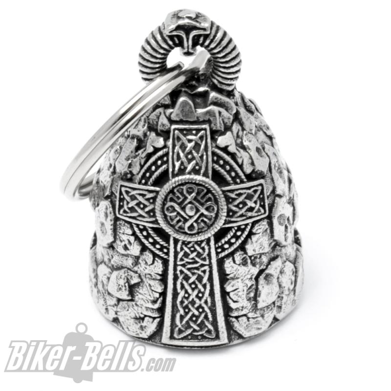 Biker-Bell With Celtic Wheel Cross Carved In Rock Motorcyclist Lucky Charm