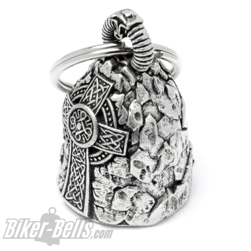 Biker-Bell With Celtic Wheel Cross Carved In Rock Motorcyclist Lucky Charm