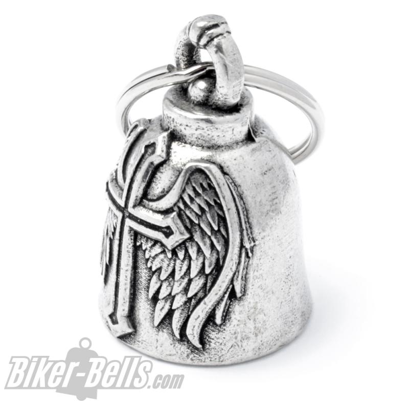 Biker-Bell mit geflügeltem Kreuz Motorrad Glücksbringer Glocke Geschenk Bravo Bell