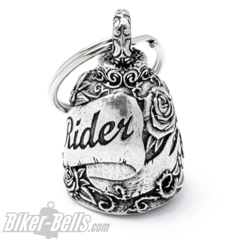 Lady Rider Biker-Bell mit Rosen verziert Glücksglöckchen für Motorradfahrerinnen