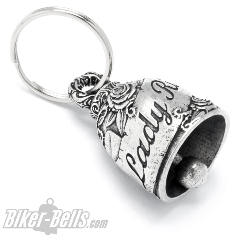 Lady Rider Biker-Bell mit Rosen verziert Glücksglöckchen für Motorradfahrerinnen