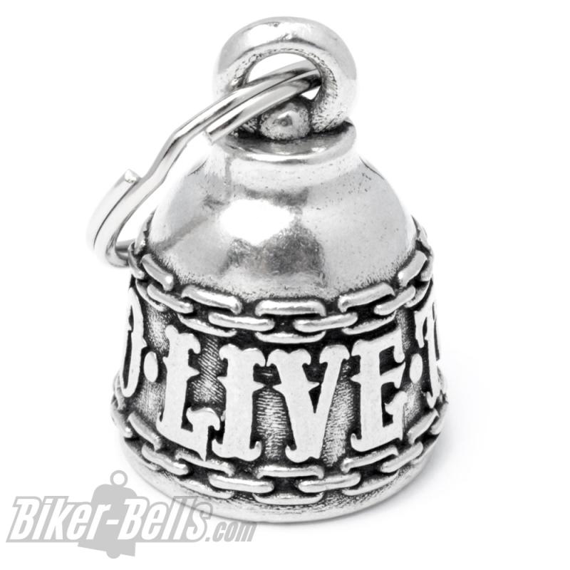 Live to Ride to Live Biker-Bell mit großen Buchstaben Motorradfahrer Lifestyle