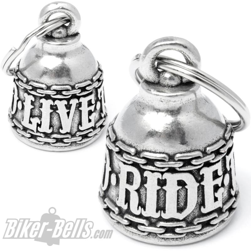Live to Ride to Live Biker-Bell mit großen Buchstaben Motorradfahrer Lifestyle