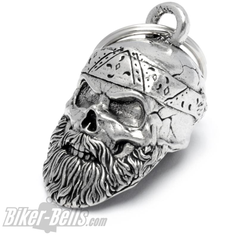 3D Oldschool Biker Totenkopf mit Bart und Bandana Biker-Bell Motorrad Glocke