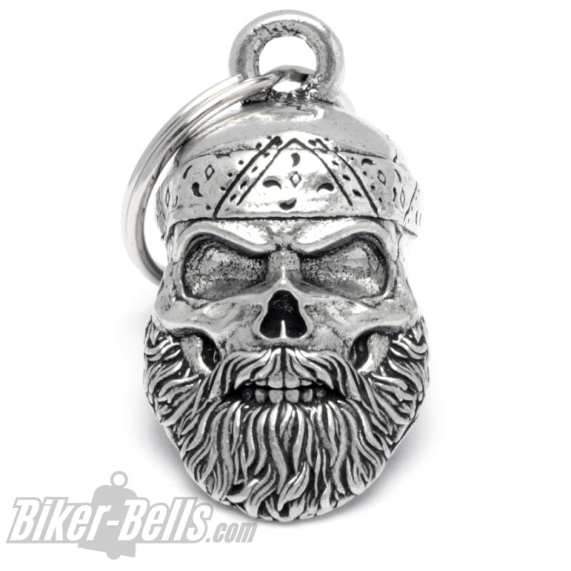 3D Oldschool Biker Totenkopf mit Bart und Bandana Biker-Bell Motorrad Glocke