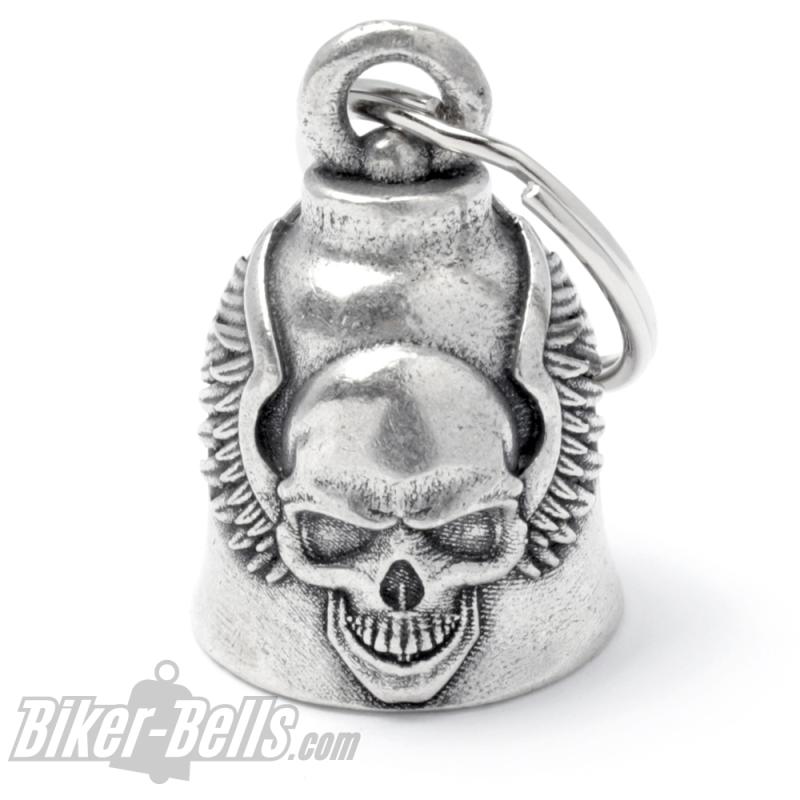 81 Biker-Bell mit Totenkopf und Flügel Winged Skull Motorrad-Glocke Glücksbringer