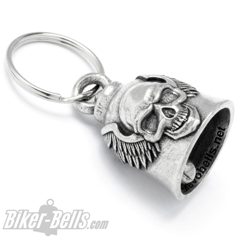 81 Biker-Bell mit Totenkopf und Flügel Winged Skull Motorrad-Glocke Glücksbringer