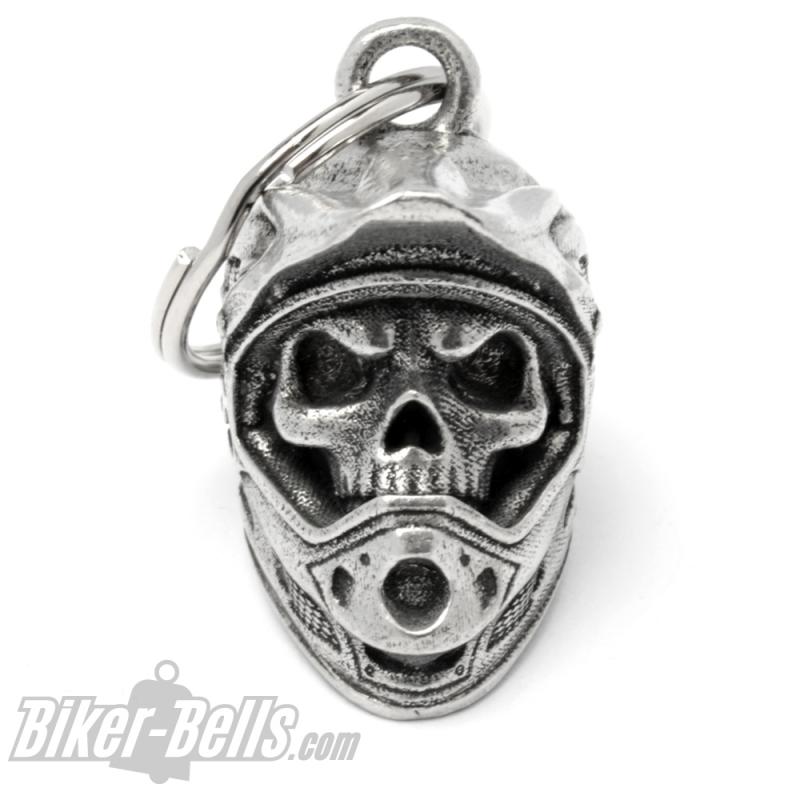 3D MX Biker-Bell Skull mit Motocross-Helm Glücksbringer Motorrad Glocke Geschenk