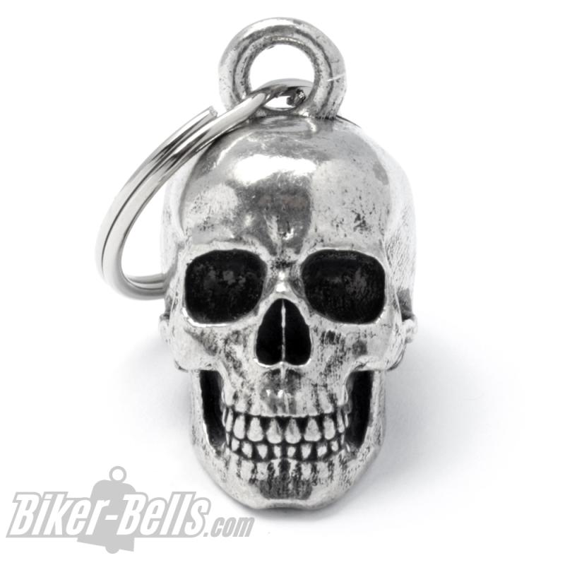 3D Totenkopf Biker-Bell in Form eines menschlichen Schädels Motorrad Glücksbringer