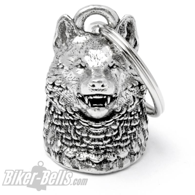 3D Wolfskopf Biker-Bell Wolf Gang Glücksbringer für Motorradfahrer Moped Glocke