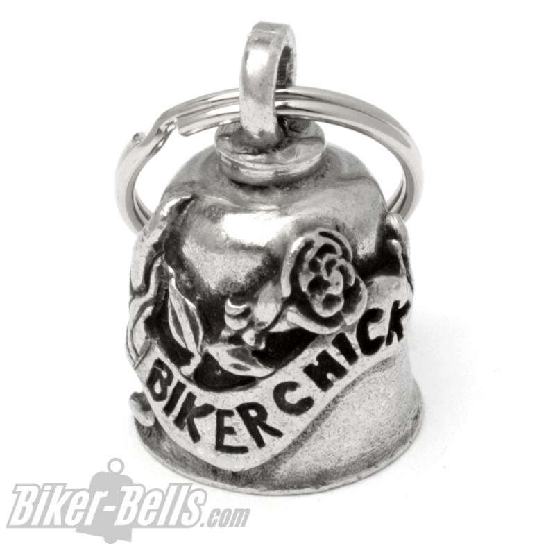 Biker Chick Gremlin Bell mit Rose Glücksbringer-Glöckchen für Motorradfahrerinnen