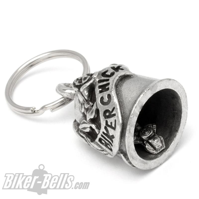 Biker Chick Gremlin Bell mit Rose Glücksbringer-Glöckchen für Motorradfahrerinnen