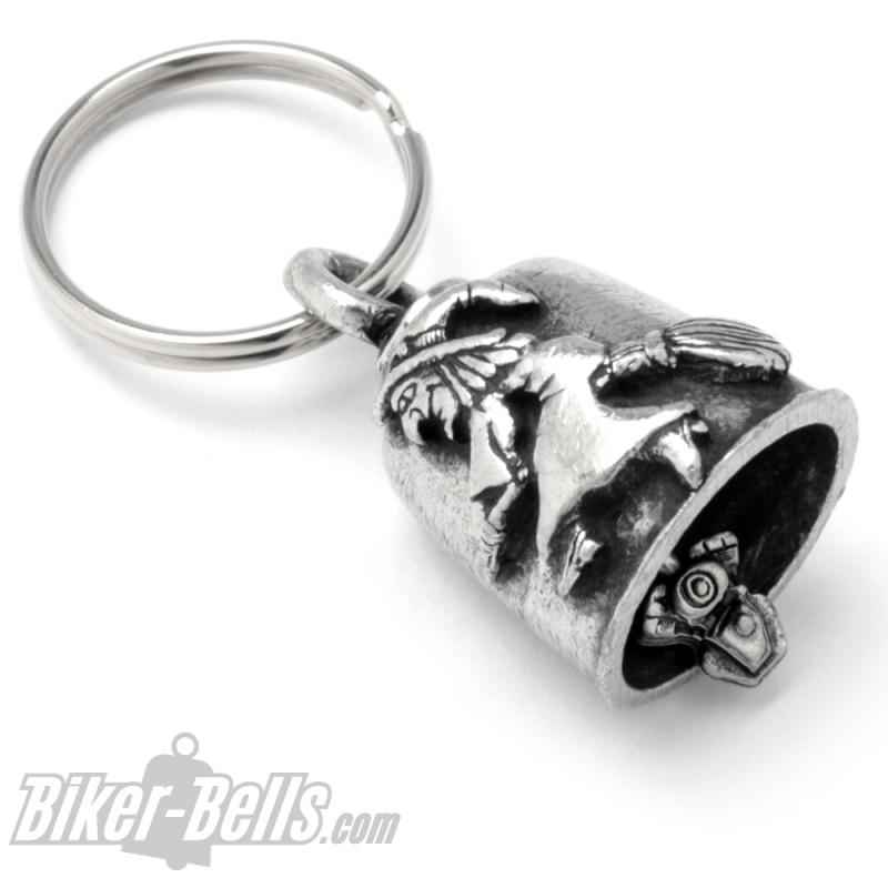 Biker-Bell with witch on broom motorcyclist women magic lucky charm gift