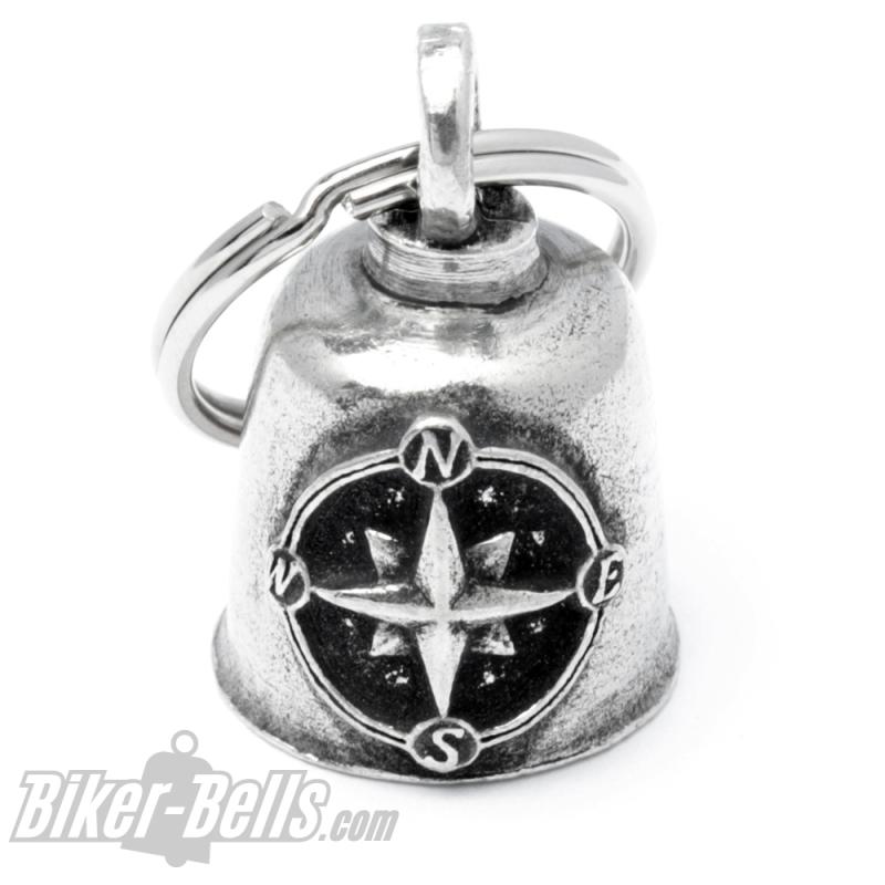 Signpost Biker-Bell With Compass Wind Rose Cardinal Points Motorcycle Lucky Charm