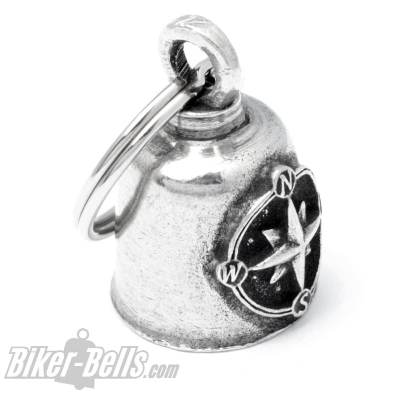 Signpost Biker-Bell With Compass Wind Rose Cardinal Points Motorcycle Lucky Charm