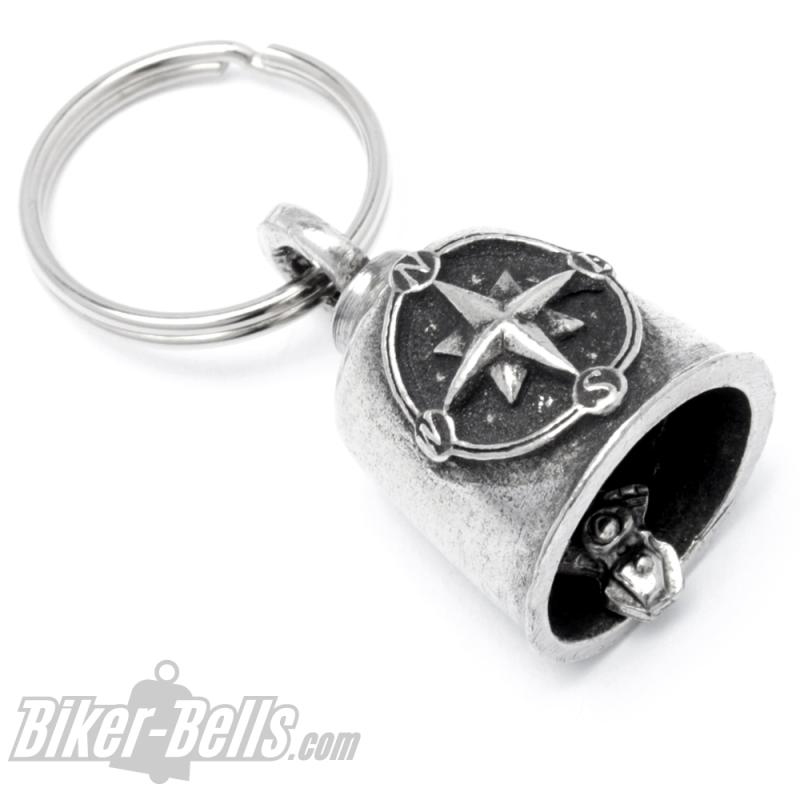 Signpost Biker-Bell With Compass Wind Rose Cardinal Points Motorcycle Lucky Charm