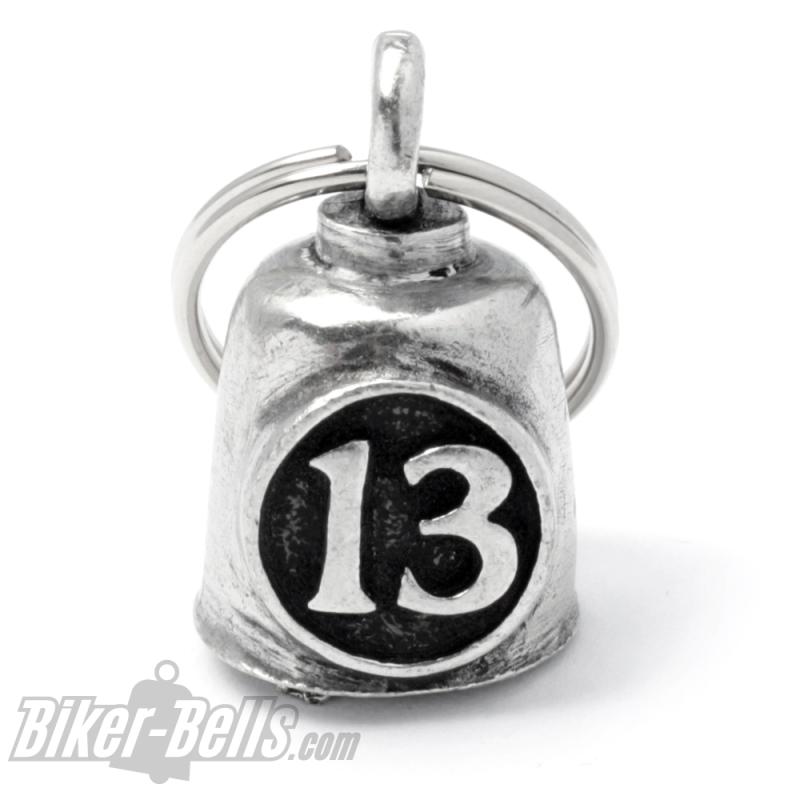 Lucky 13 Gremlin Bell Motorrad-Glocke mit Glückszahl Dreizehn im Kreis Biker-Bell