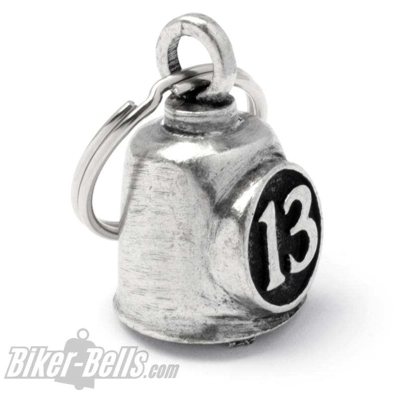 Lucky 13 Gremlin Bell Motorrad-Glocke mit Glückszahl Dreizehn im Kreis Biker-Bell