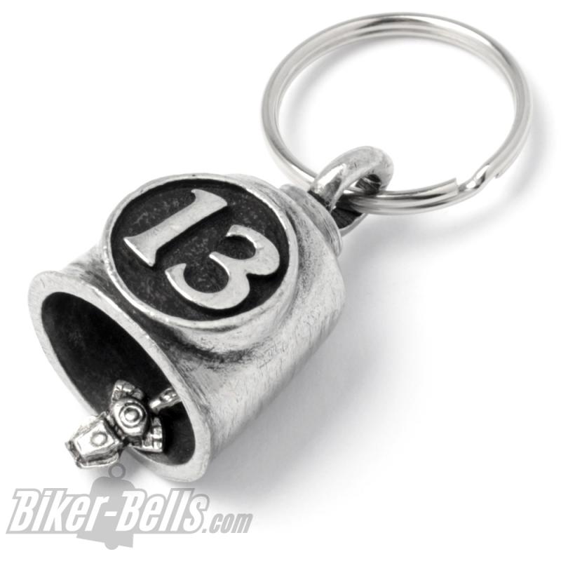 Lucky 13 Gremlin Bell Motorrad-Glocke mit Glückszahl Dreizehn im Kreis Biker-Bell