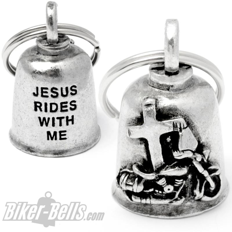 "Jesus Rides With Me" Gremlin Bell Motorrad mit Kreuz Biker-Bell Glücksglöckchen