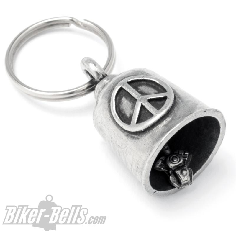 Biker-Bell mit Peace-Zeichen Friede Gremlin Bell Motorrad Glücksbringer Glocke