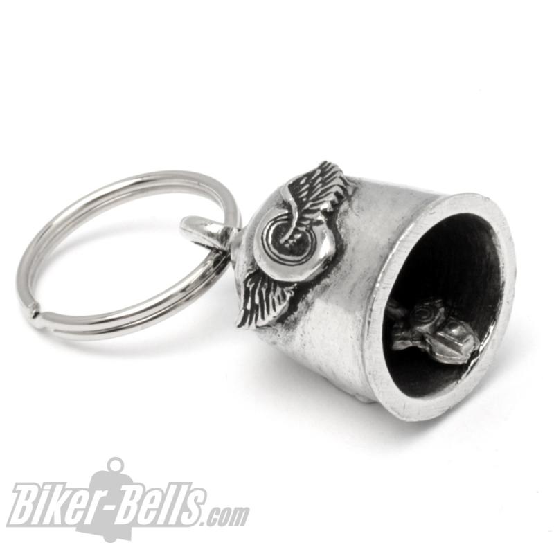 Rad mit Flügel Biker-Bell Glücksglocke Motorrad-Glocke Winged Wheel Gremlin Bell