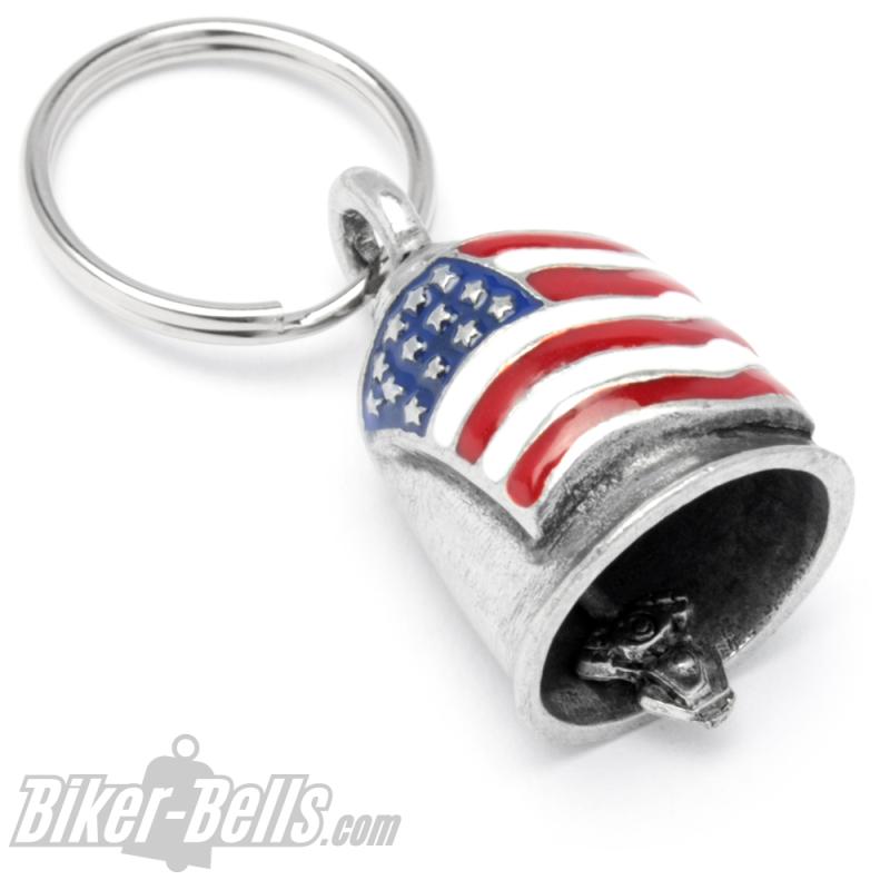 Biker-Bell With US Flag Stars And Stripes Motorcycle Lucky Charm Gremlin Bell