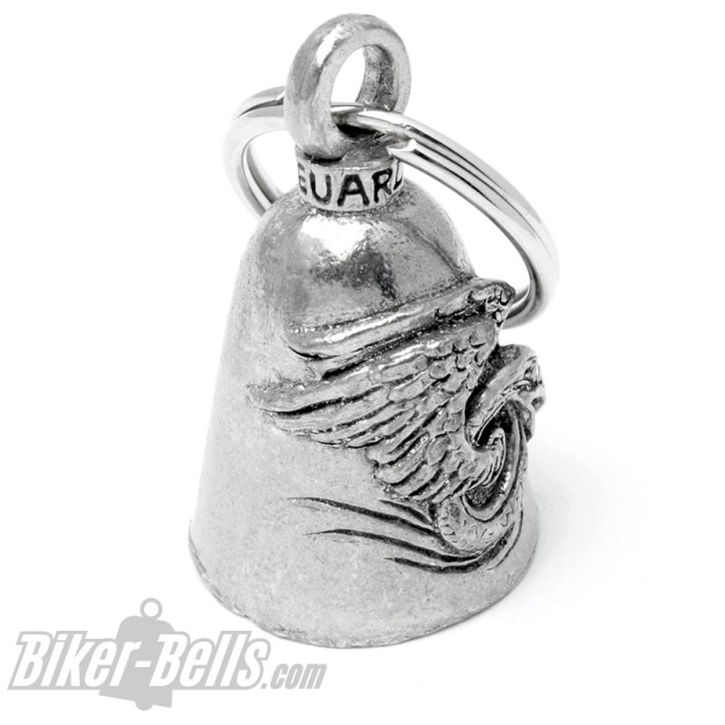 Wheel with Wings and Eagle Head Guardian Bell Lucky Charm Bikers Gift