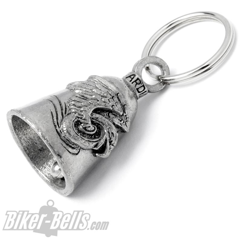 Wheel with Wings and Eagle Head Guardian Bell Lucky Charm Bikers Gift