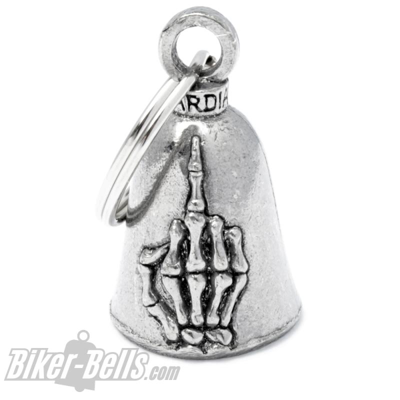 Fuck You Guardian Bell Skeleton Hand Middle Finger Biker Lucky Charm