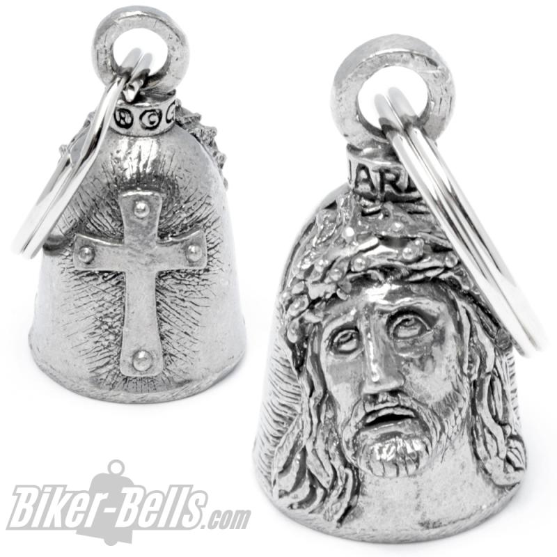 Guardian Bell Jesus mit Dornenkrone und Kreuz Motorradfahrer Schutzengel Glocke