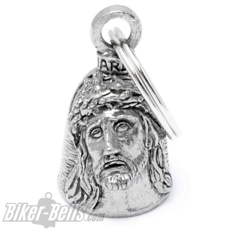Guardian Bell Jesus mit Dornenkrone und Kreuz Motorradfahrer Schutzengel Glocke