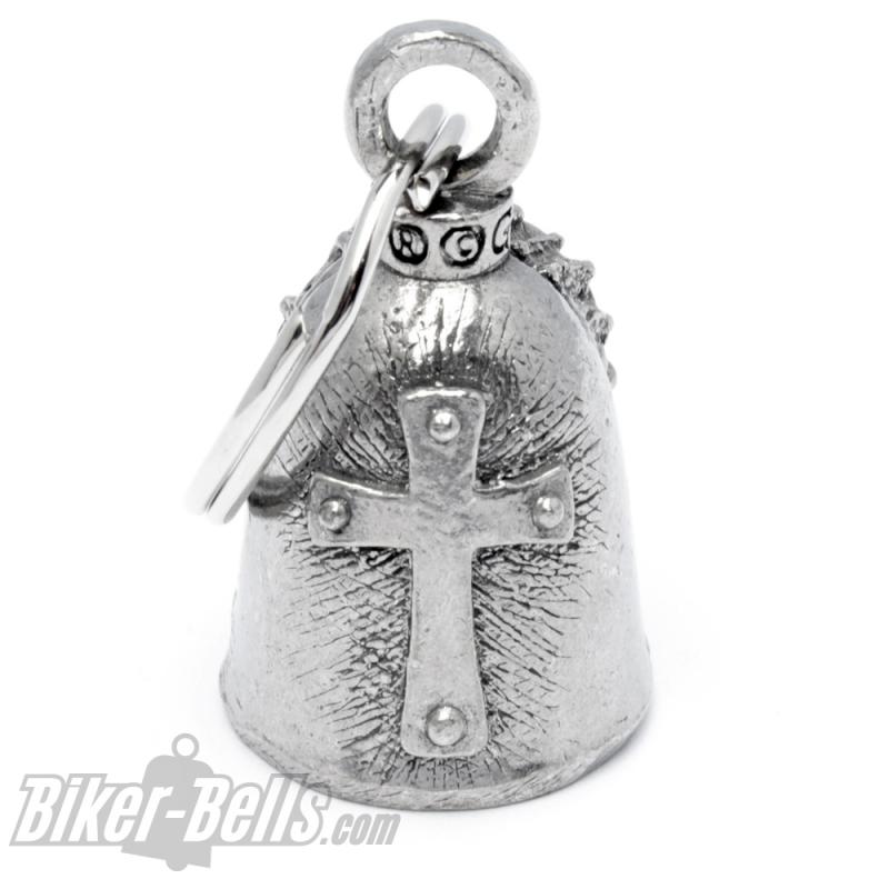 Guardian Bell Jesus mit Dornenkrone und Kreuz Motorradfahrer Schutzengel Glocke