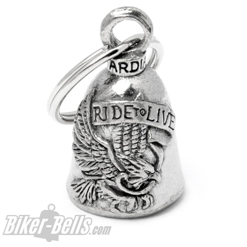 Guardian Bell Eagle with Live To Ride Banner in his Beak Motorcycle Bell Gift