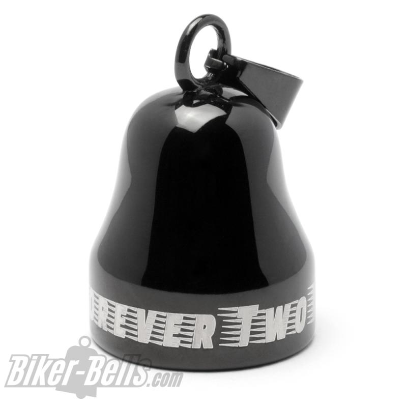 "Forever Two Wheels" schwarze Mot Roll Biker-Bell aus Edelstahl Glücksbringer